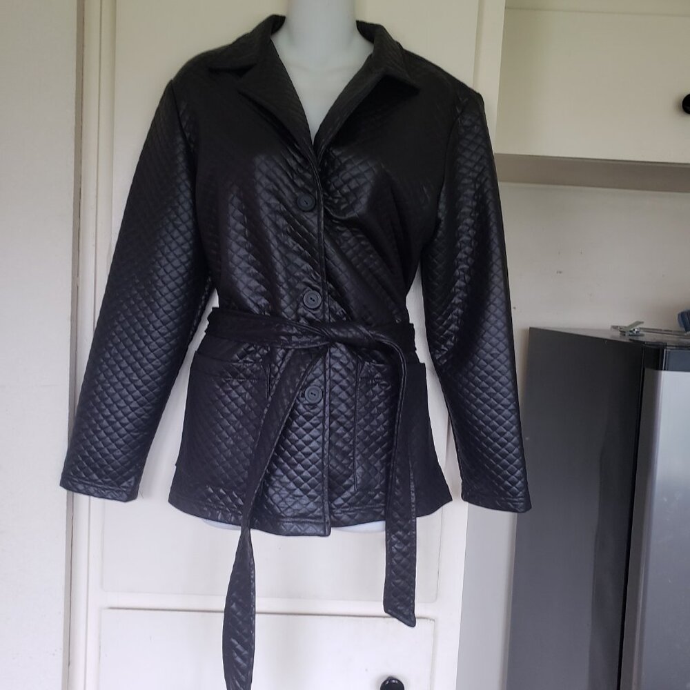 Black Faux Quilted Leather Jacket Size L